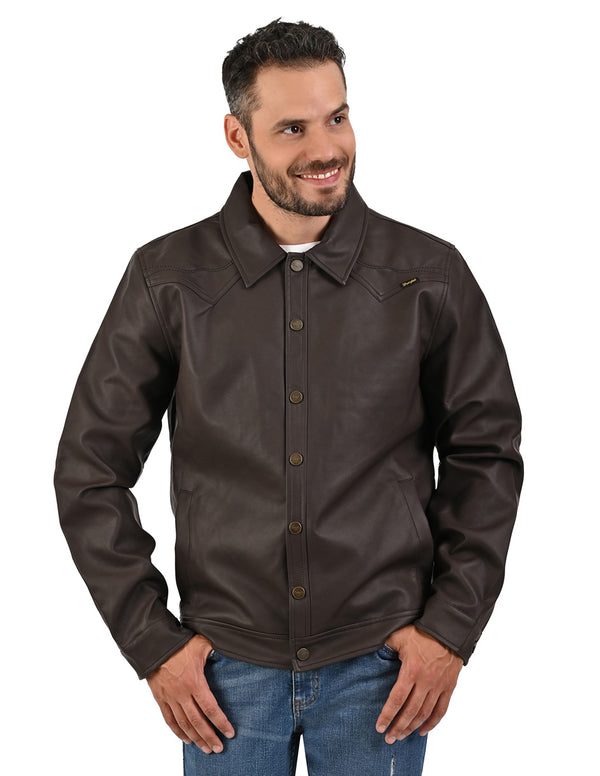 WRANGLER Camisola de Piel Sintética para Caballero en color cafè.